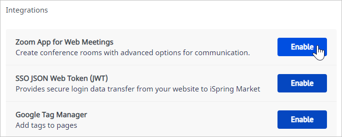 Integration with Zoom App in iSpring Market Integration with Zoom App